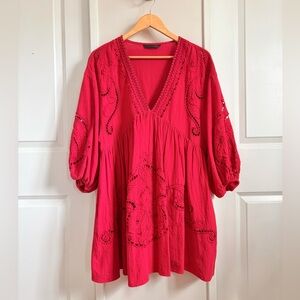 ZARA | Red Embroidered Tunic Dress | Size M